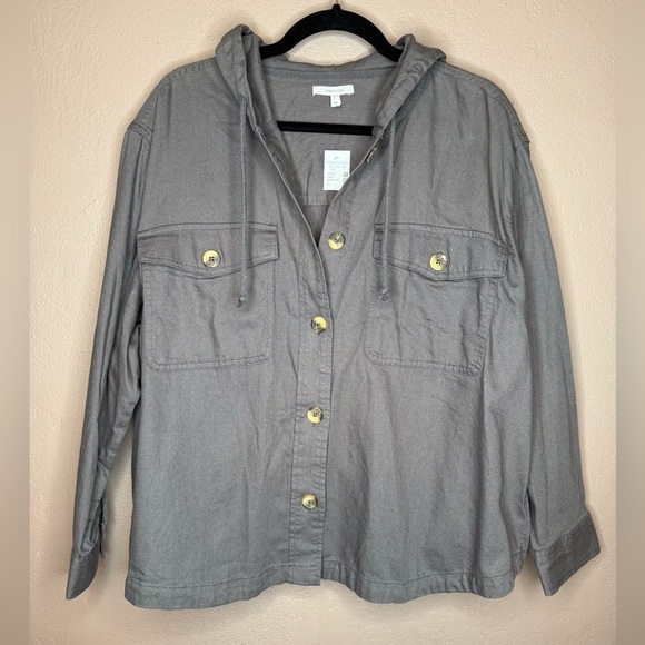 Maurice's Charcoal Plus Size Gray Hooded Shacket NWT Size 1X Lightweight Staple - Picture 2 of 16